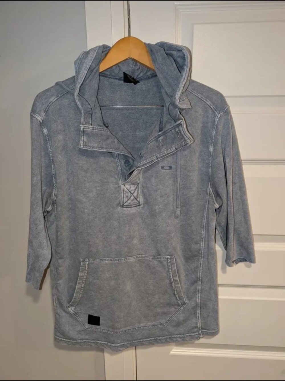 Vintage Thrashed Oakley Washed Blue Hooded Pullover Shirt